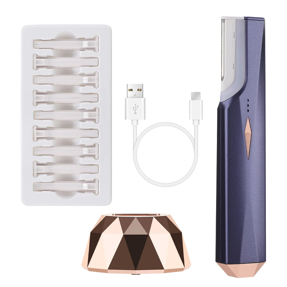 Women'S Sonic Rechargeable Dermaplane Razor with Light 6 Replaceable Blades Facial Exfoliation Hair and Fuzz Removal Tool