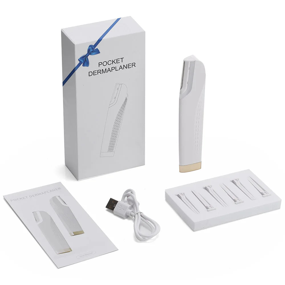 Women'S Sonic Rechargeable Dermaplane Razor with Light 6 Replaceable Blades Facial Exfoliation Hair and Fuzz Removal Tool